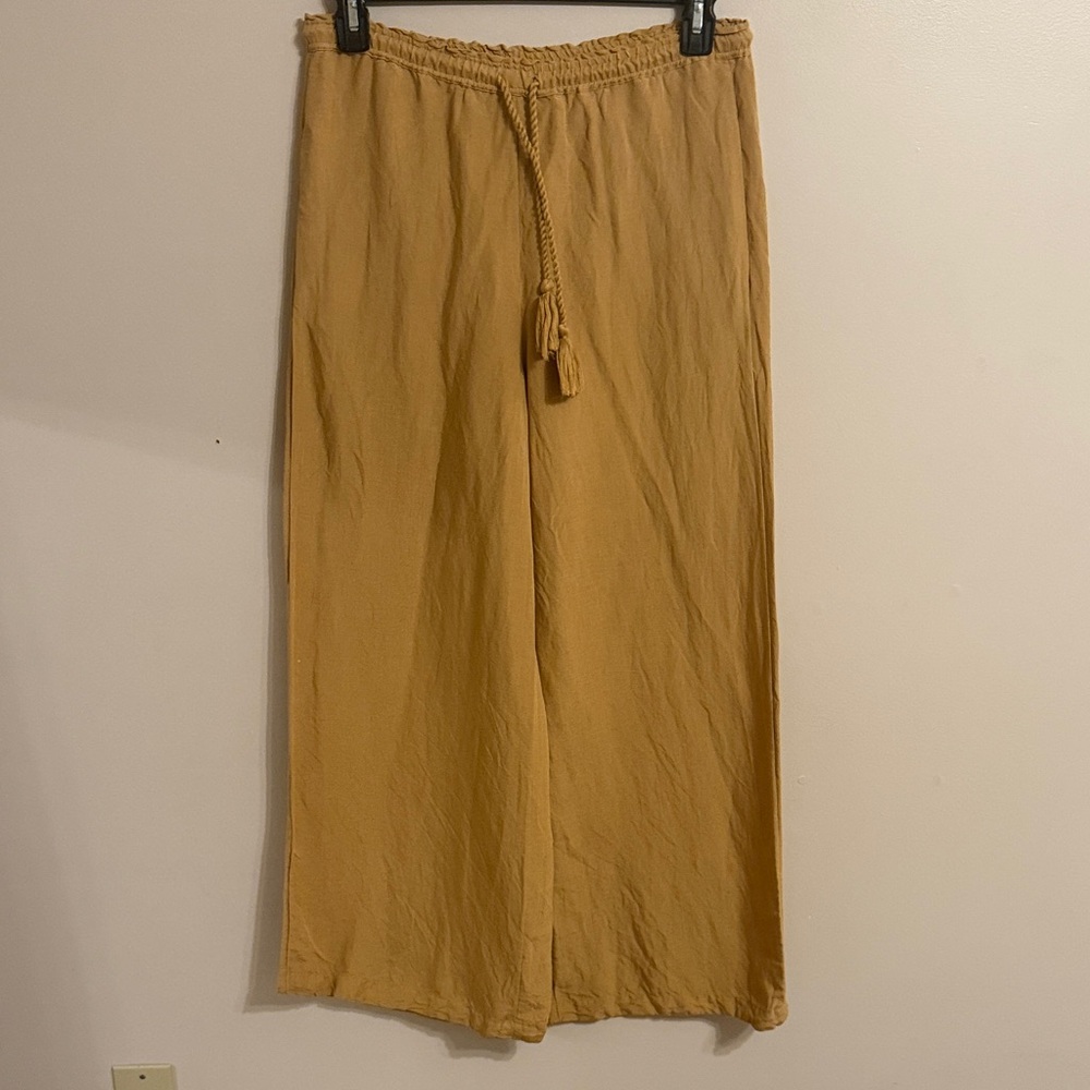 NWT Anthropologie Neutral Tan Linen Wide Leg Resort Pants PullOn Small OB1817908